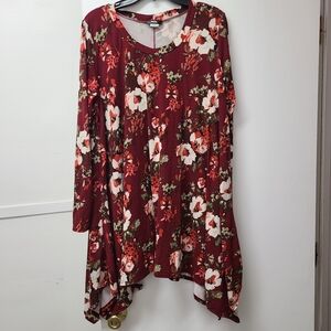 Floral Tunic Burgundy with White Blooms 3XL